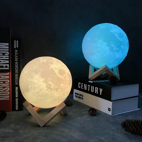 2 Renkli Ay Gece Masa Lambası 15 Cm Pilli Led Işıklı Moonlight Aydınlatma Çocuk Odası Hediyelik