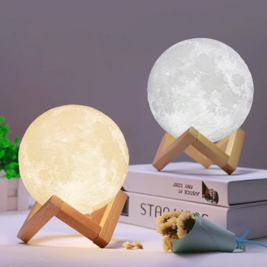 3D Gerçek Ay Görünümlü Moonlight Dolunay Ay Gece Masa Lambası Şarjlı Aydınlatma Çocuk Odası Hediyelik