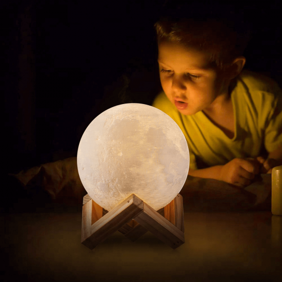 3D Gerçek Ay Görünümlü Moonlight Dolunay Ay Gece Masa Lambası Şarjlı Aydınlatma Çocuk Odası Hediyelik