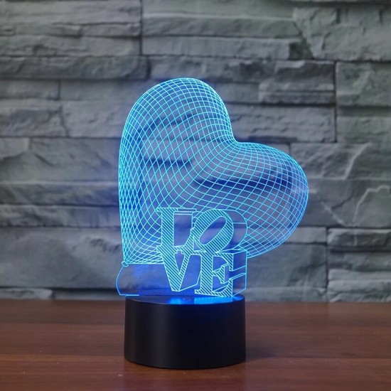 3D Üç Boyutlu Kalpli Love Gece Lambası Dokunmatik Renk Değiştiren