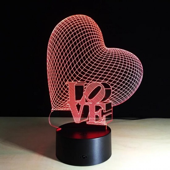 3D Üç Boyutlu Kalpli Love Gece Lambası Dokunmatik Renk Değiştiren