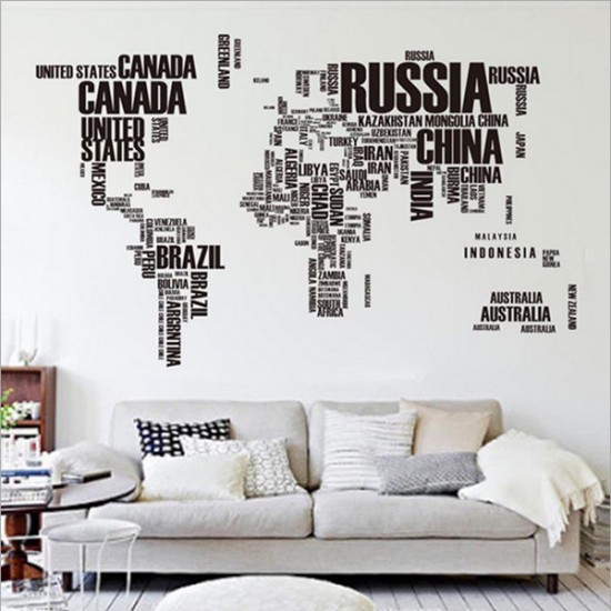 Dünya Haritası Ülkeler Yazılı Ev Dekor Duvar Sticker Çıkartma Seti