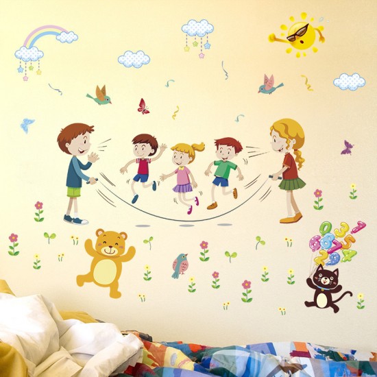 İp Atlayan Çocuklar Bebek & Çocuk Odası Duvar Sticker Çıkartma Seti