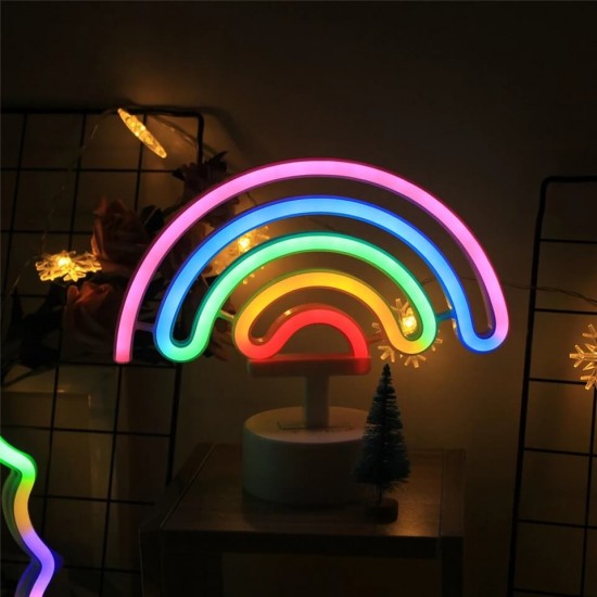 Neon Işıklı Dekoratif Ayaklı Gökkuşağı Masa Gece Lambası Çocuk Bebek Odası