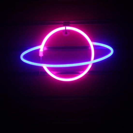 Neon Renkli Işıklı Satürn Pilli ve Usbli Çocuk Odası Duvar Gece Lambası