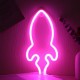 Neon Renkli Pembe Roket Pilli ve Usbli Çocuk Odası Duvar Gece Lambası