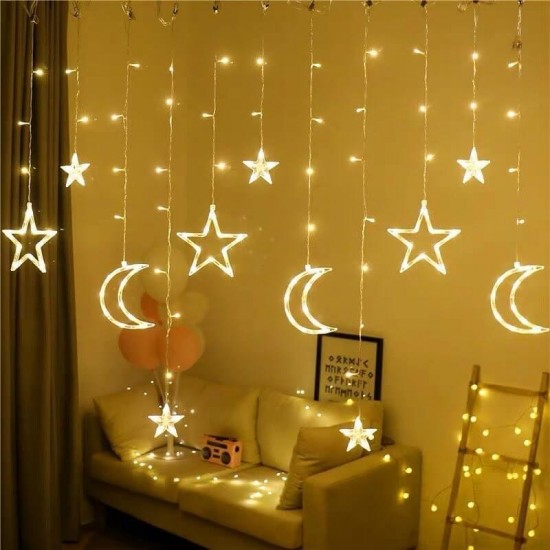 Ay Yıldız Perde Led Işıklar Animasyonlu Organizasyon Süsleme Fişli Sarkıt Dekoratif Ramazan Yılbaşı