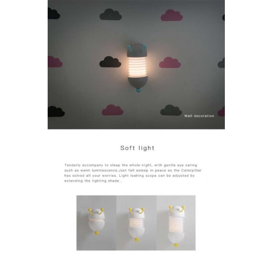 Sevimli Tırtıl Şarjlı Gece Masa Lambası Gri Çocuk Bebek Odası Led Işıklı Hediyelik